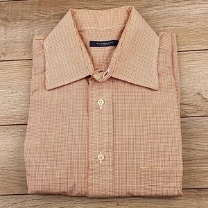 BURBERRY LONDON Orange Plaid Imported Cotton 15.5 R Mens Long Sleeve Dress Shirt